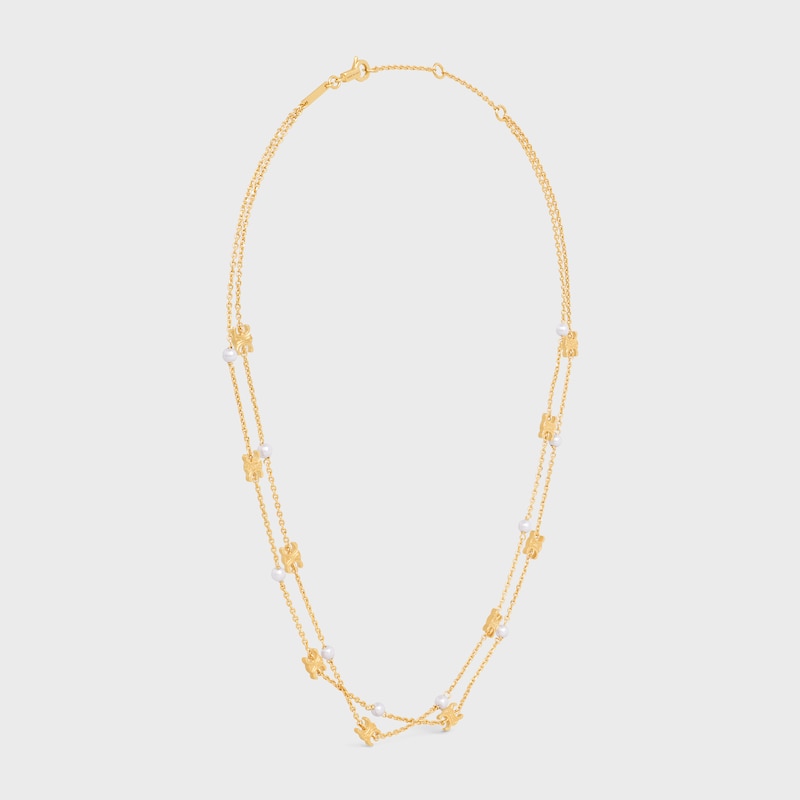 Triomphe Pearl Double Necklace in Brass with Gold Finish and Resin Pearls - GOLD / IVORY - LES PERLES CELINE - 1 | CELINE