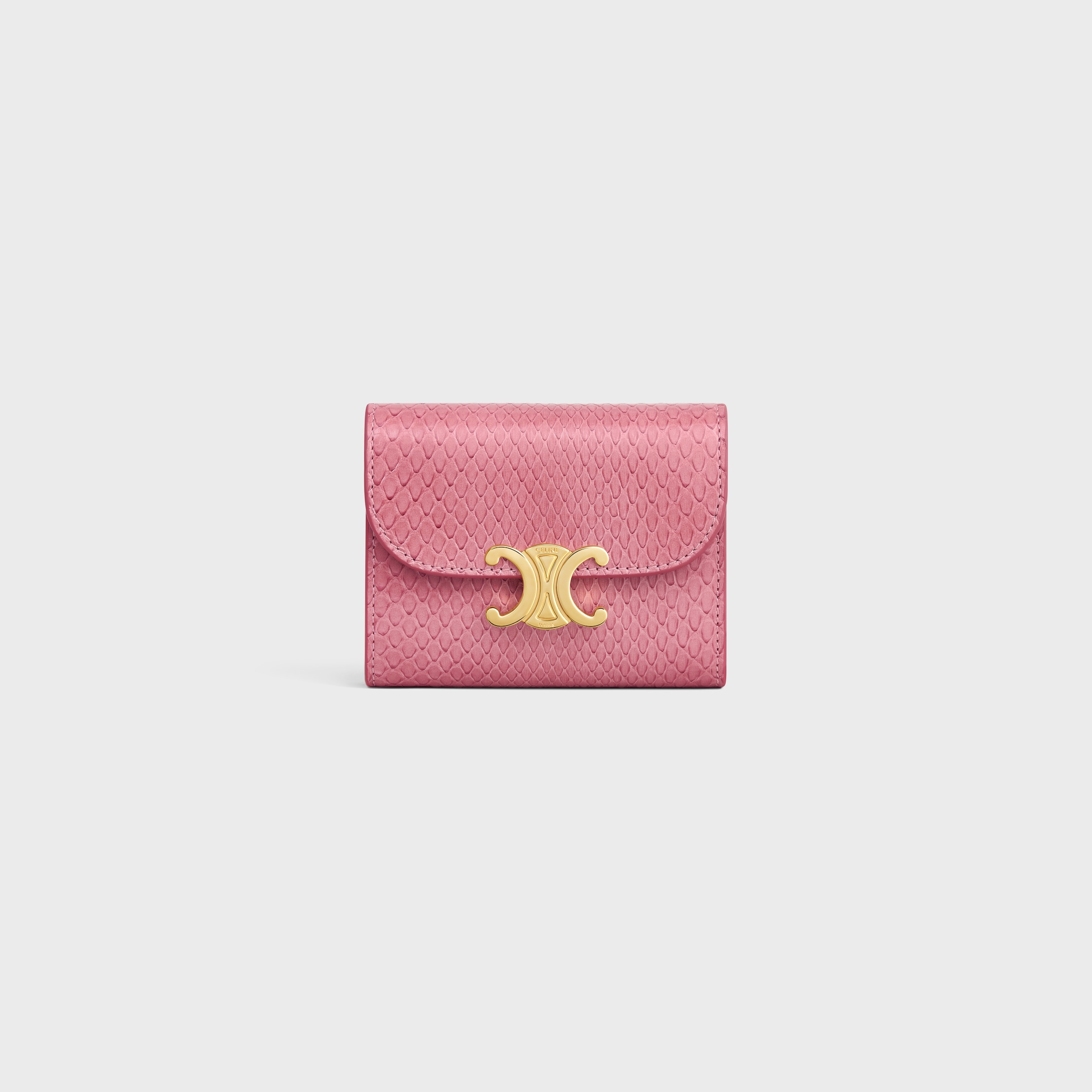 折りたたみ財布 CELINE - COMPACT WALLET WITH COIN TRIOMPHE IN SHINY CALFSKIN COMPACT WALLET WITH COIN TRIOMPHE IN Shiny calfskin - BLACK
