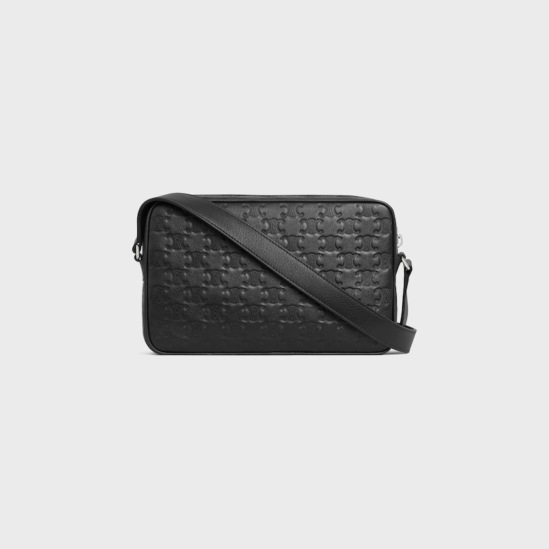 Medium messenger bag IN Calfskin with triomphe embossed - BLACK - CROSS-BODY BAGS - 1 | CELINE