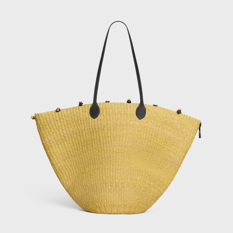 LARGE TRIOMPHE BEADS BASKET IN SISAL RAFFIA AND CALFSKIN - NATURAL / BLACK - CLASSIC PANIER - 1 | CELINE