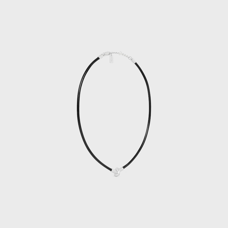 Knot Necklace in Calfskin and Brass with Rhodium Finish - BLACK / SILVER -  - 1 | CELINE