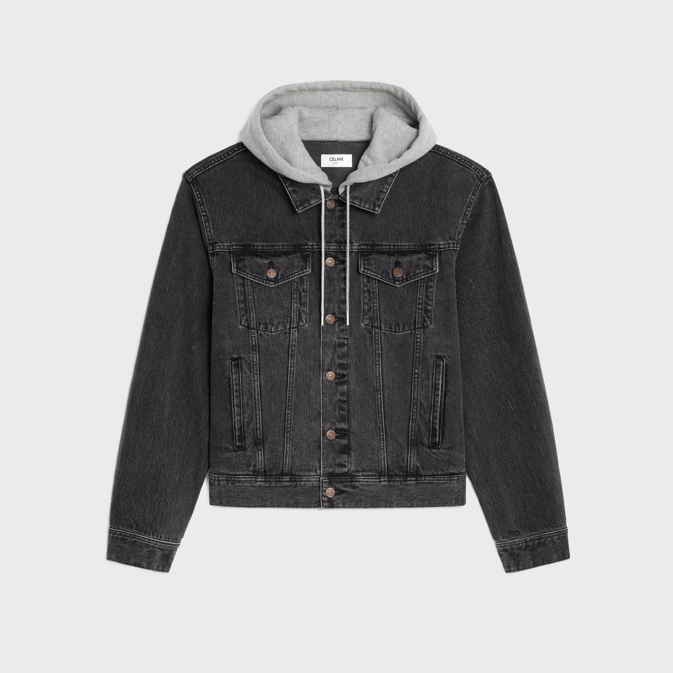 CELINE｜DENIM JACKETS (SHERPA TRUCKER JACKET (2Q981224Z trucker Sherpa jacket in raw wash denim - RINSED | CELINE