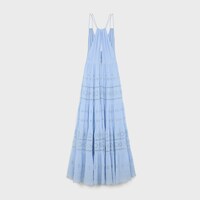 embroidered long dress in cotton silk crepon - BLEU CIEL -  - 2 | CELINE