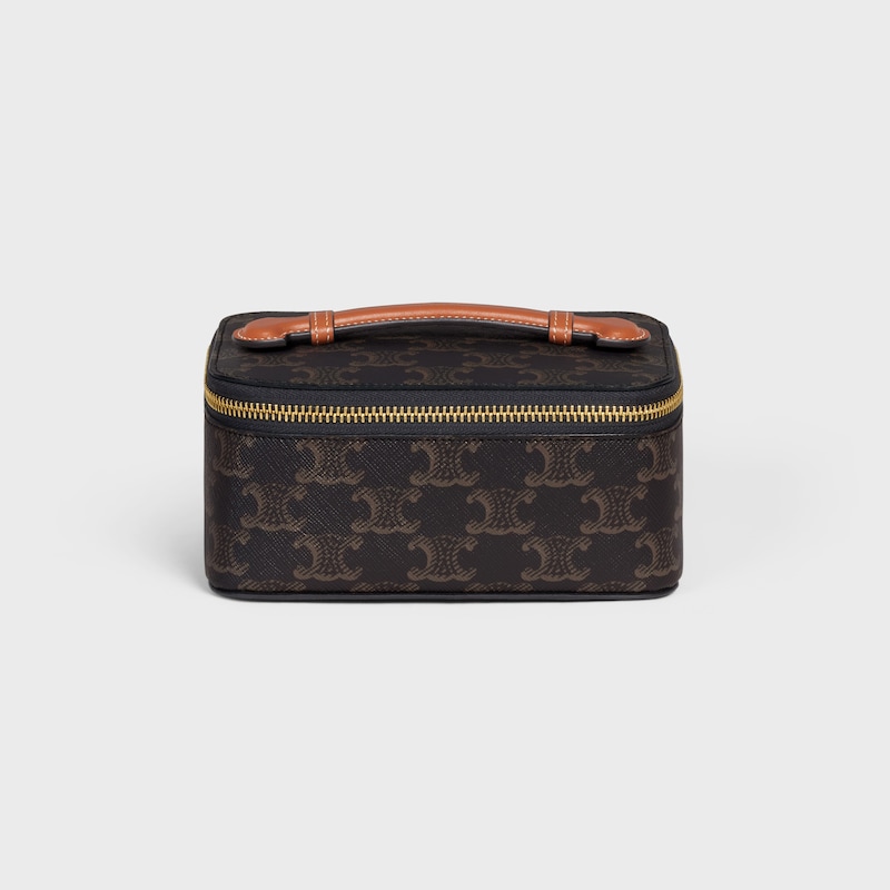 Top Handle Small Toiletry Case in Triomphe Canvas and Calfskin - TAN - TRIOMPHE CANVAS COLLECTION - 1 | CELINE