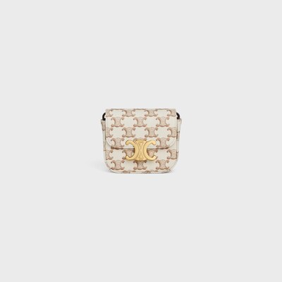 MINI CLAUDE in TEXTILE WITH TRIOMPHE PRINT AND CALFSKIN - WHITE - MORE LINES - 3 | CELINE