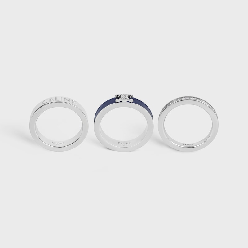 CELINE BOLT RINGS IN ENAMEL, STRASS AND BRASS WITH RHODIUM FINISH - SILVER / NAVY / CRYSTAL -  - 1 | CELINE
