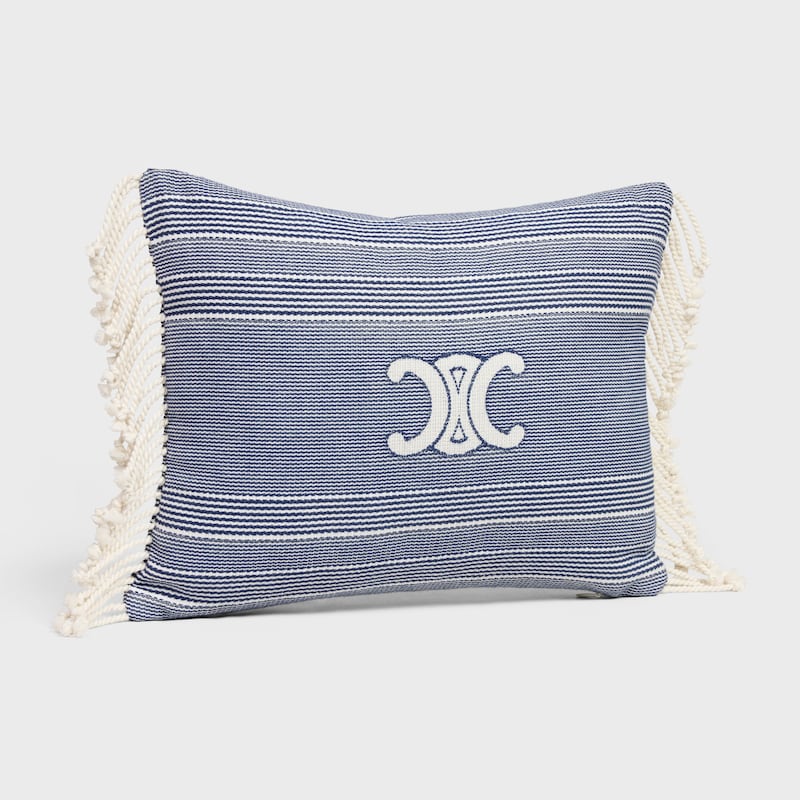 Triomphe條紋棉質軟墊 - 米白色 / 海軍藍 -  - 1 | CELINE