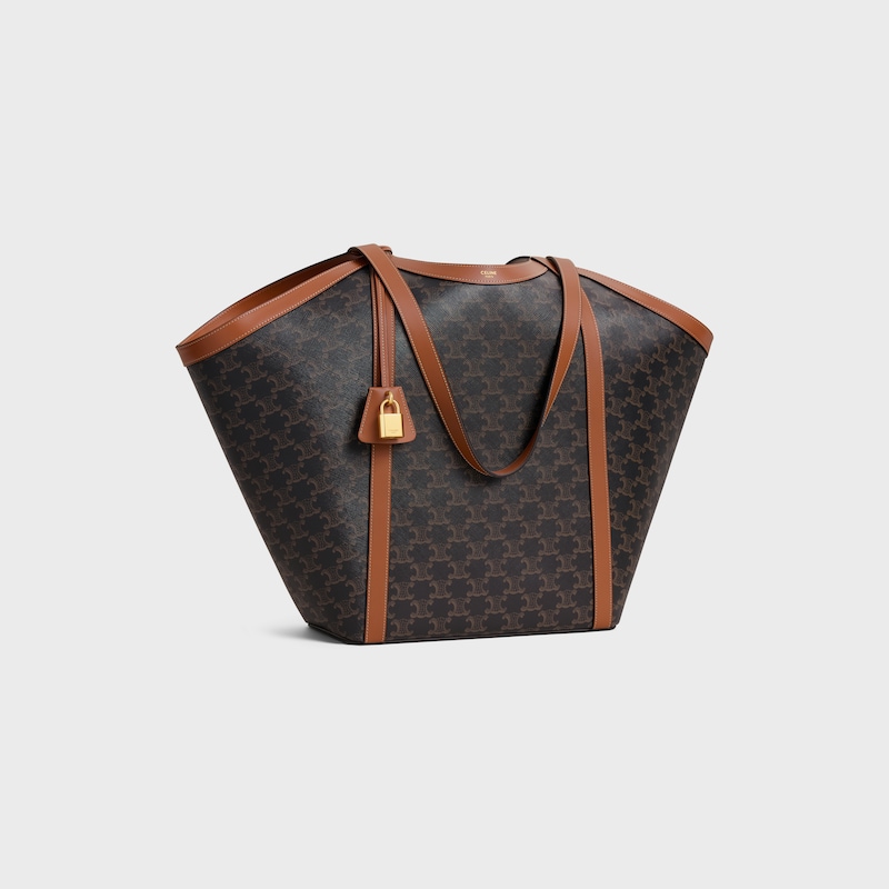 LARGE CABAS IN Triomphe canvas and calfskin - TAN - TRIOMPHE CANVAS - 1 | CELINE