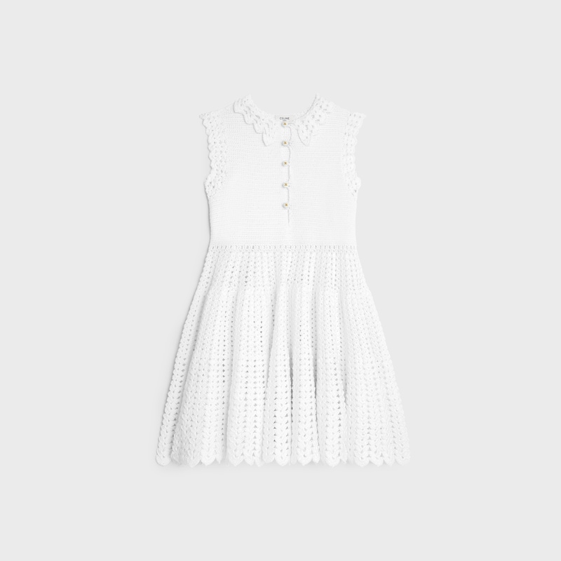 mini robe crochet coton - OPTIC WHITE -  - 1 | CELINE