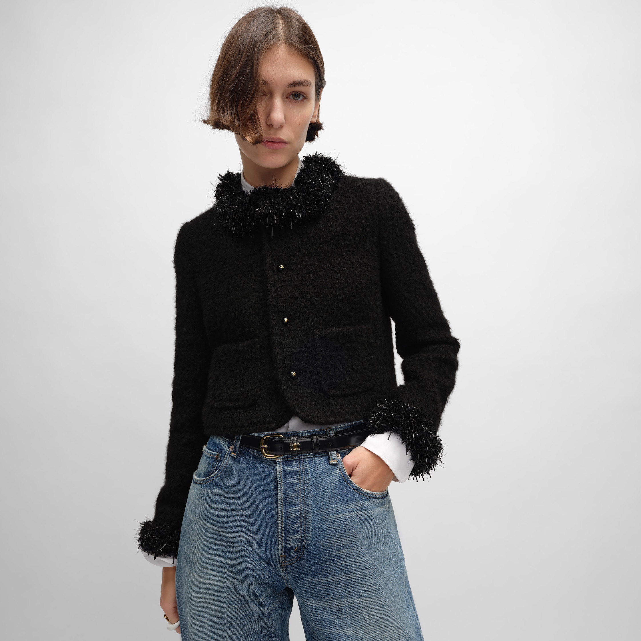 CHELSEA JACKET IN CASHMERE AND WOOL NATTÉ - BLACK | CELINE