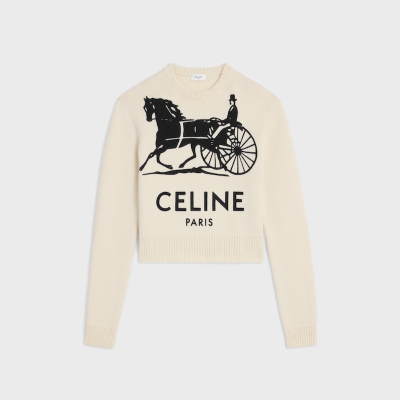 crewneck sweater IN cashmere - WHITE/BLACK 1 -  - 1 | CELINE