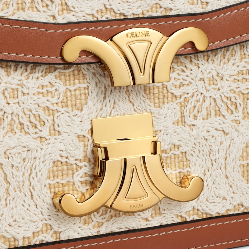 TEEN TRIOMPHE BAG in RAFFIA EFFECT TEXTILE WITH TRIOMPHE EMBROIDERIES - NATURAL / TAN - CROSS-BODY BAGS - 1 | CELINE