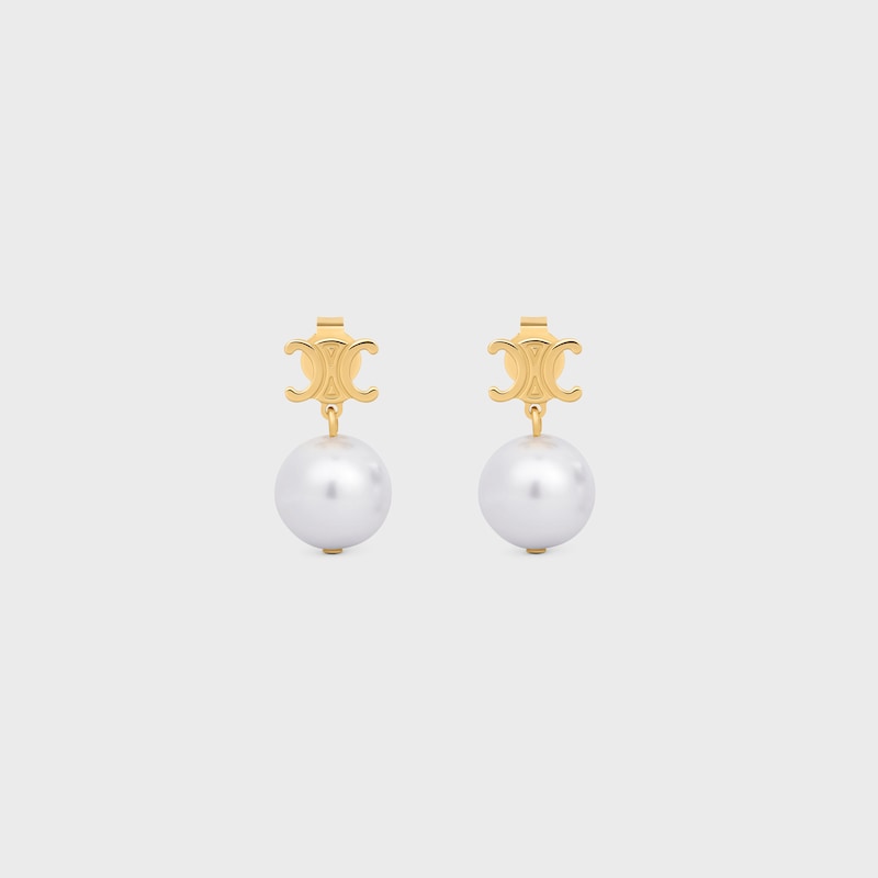 Les Perles Celine Earrings in Brass with Gold Finish and Resin Pearls - GOLD / IVORY - LES PERLES CELINE - 1 | CELINE