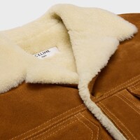 trucker jacket in split calfskin - BROWN / CREAM -  - 1 | CELINE