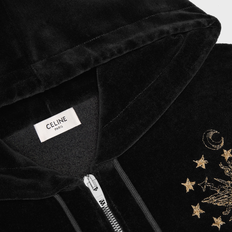 tracksuit jacket IN velvet jersey - Black / Gold -  - 1 | CELINE