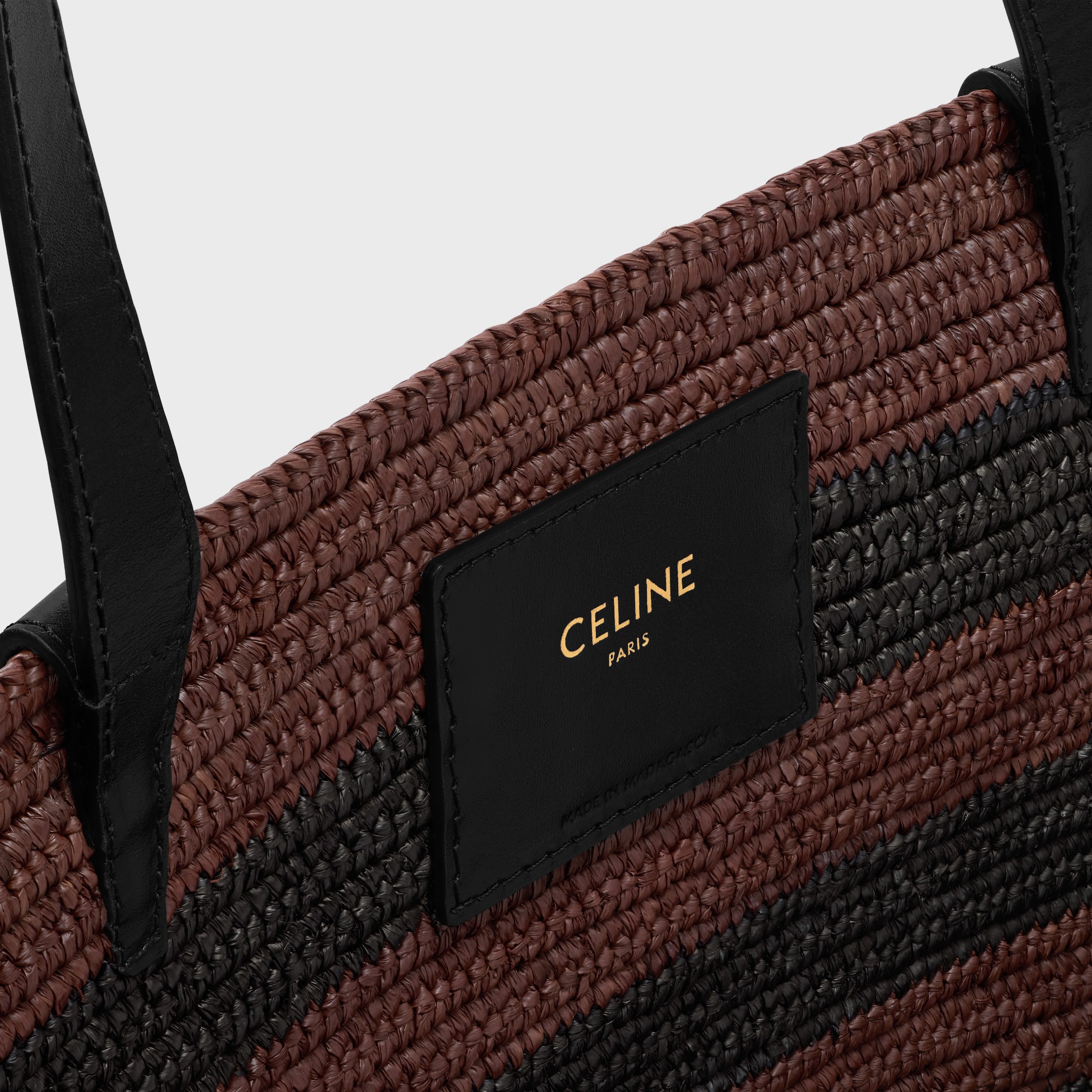 COUFFIN CELINE CLASSIC PANIER IN STRIPED RAFFIA AND CALFSKIN