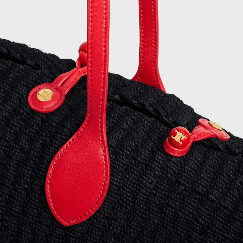 LARGE TRIOMPHE BEADS BASKET IN SISAL RAFFIA AND CALFSKIN - BLACK / RED - CLASSIC PANIER - 1 | CELINE