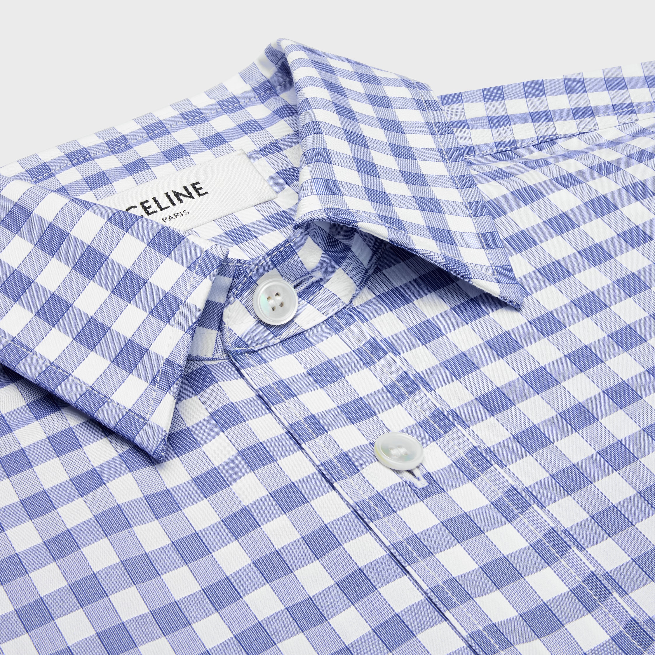 Camisa crop em algodão Vichy - BRANCO/AZUL | CELINE