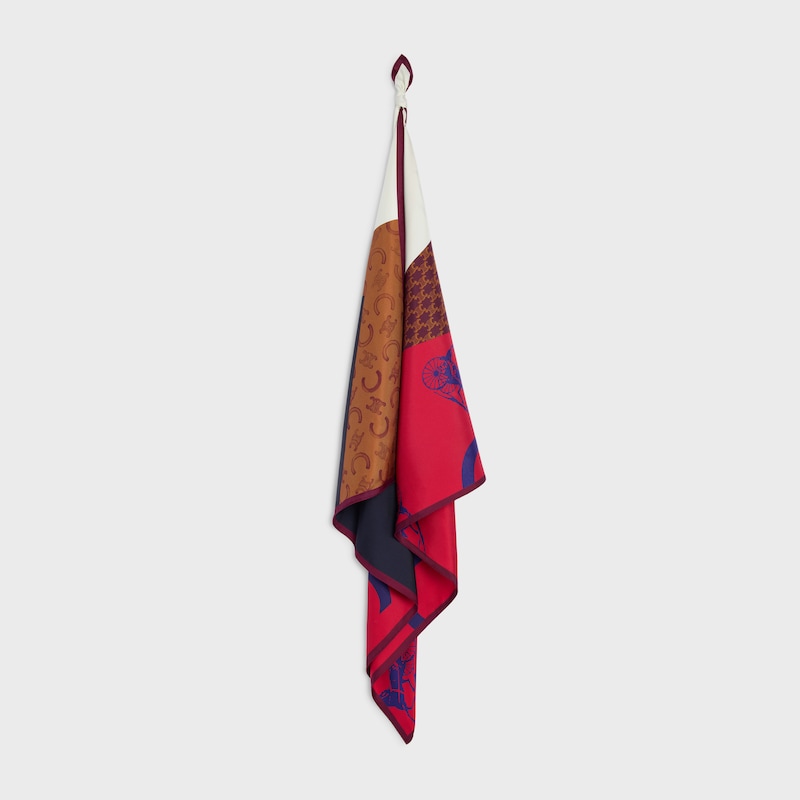 PAÑUELO CUADRADO DE SARGA DE SEDA - TOSTADO/ROJO/AZUL -  - 1 | CELINE