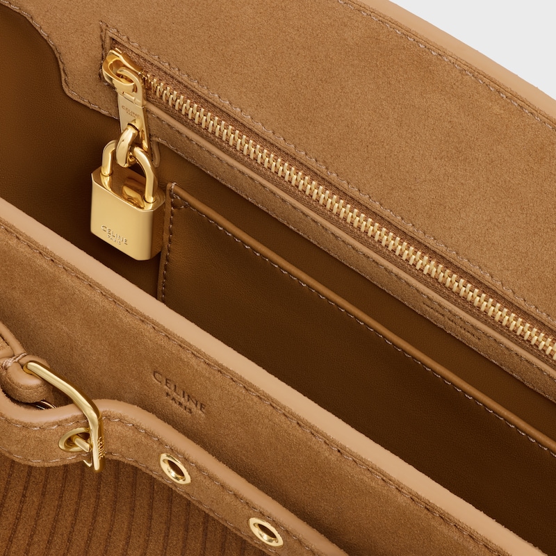 CELINE CONTI BAG in STRIPED SUEDE CALFSKIN - TOBACCO - TOP-HANDLE BAGS - 1 | CELINE