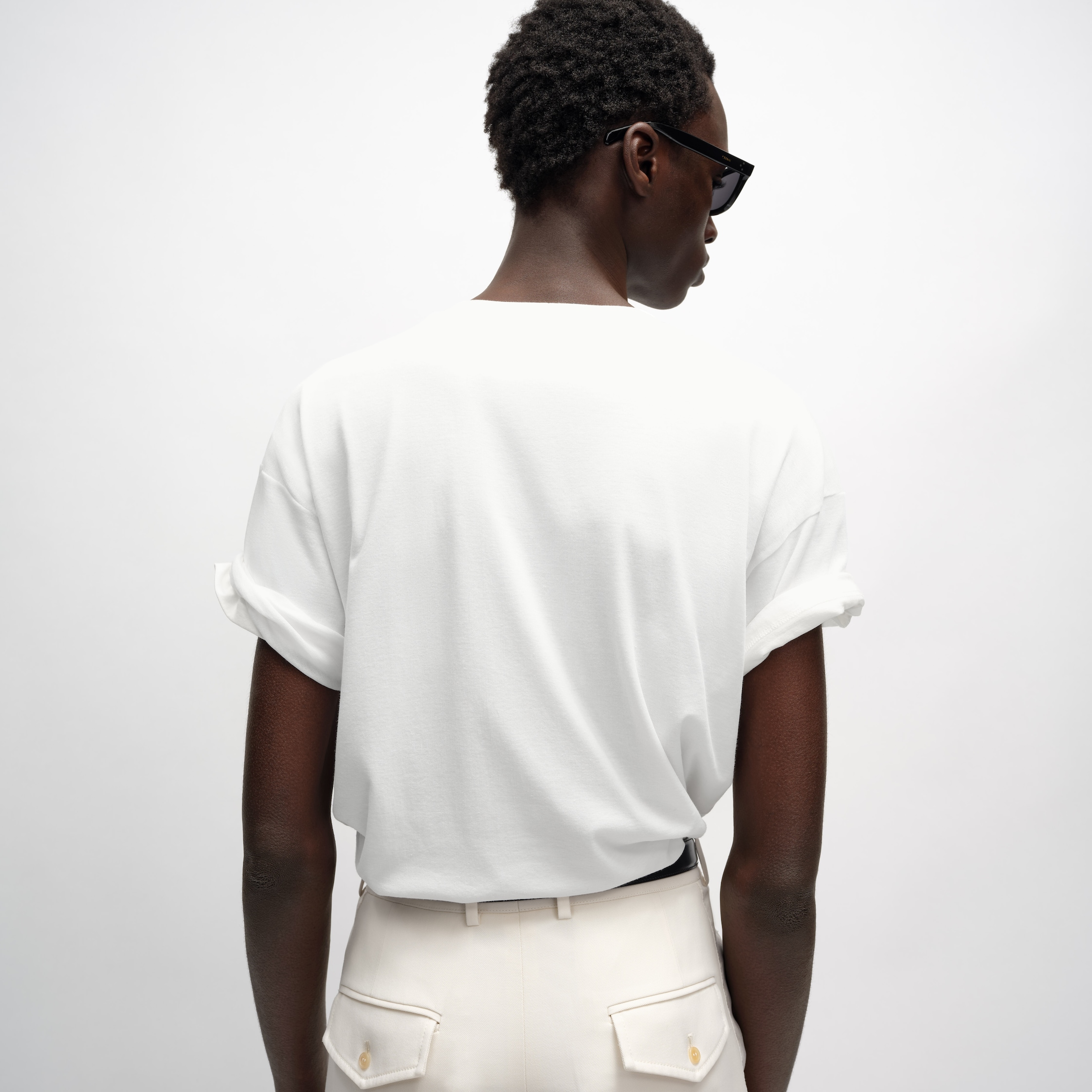 DOUBLE LAYERED T-SHIRT IN FINE COTTON JERSEY - OFF WHITE / BLACK DOUBLE LAYERED T-SHIRT IN FINE COTTON JERSEY - OFF WHITE / BLACK