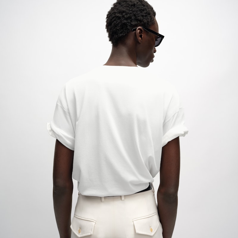 Camiseta dupla em jersey de algodão fino - OFF WHITE / PRETO - - 1 | CELINE