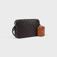 MESSENGER BAG WITH CHARM IN TRIOMPHE CANVAS AND SMOOTH LAMBSKIN - BLACK / TAN - CROSS-BODY BAGS - 2 | CELINE