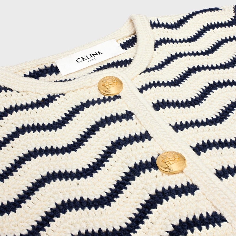 veste cardigan coton crochet - ECRU / NAVY -  - 1 | CELINE