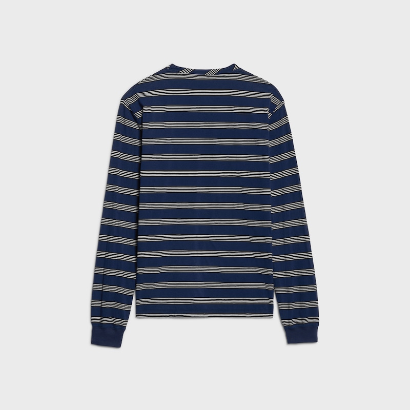 LONG-SLEEVED T-SHIRT IN STRIPED COTTON JERSEY - INK/BLACK/OFFWHITE -  - 1 | CELINE