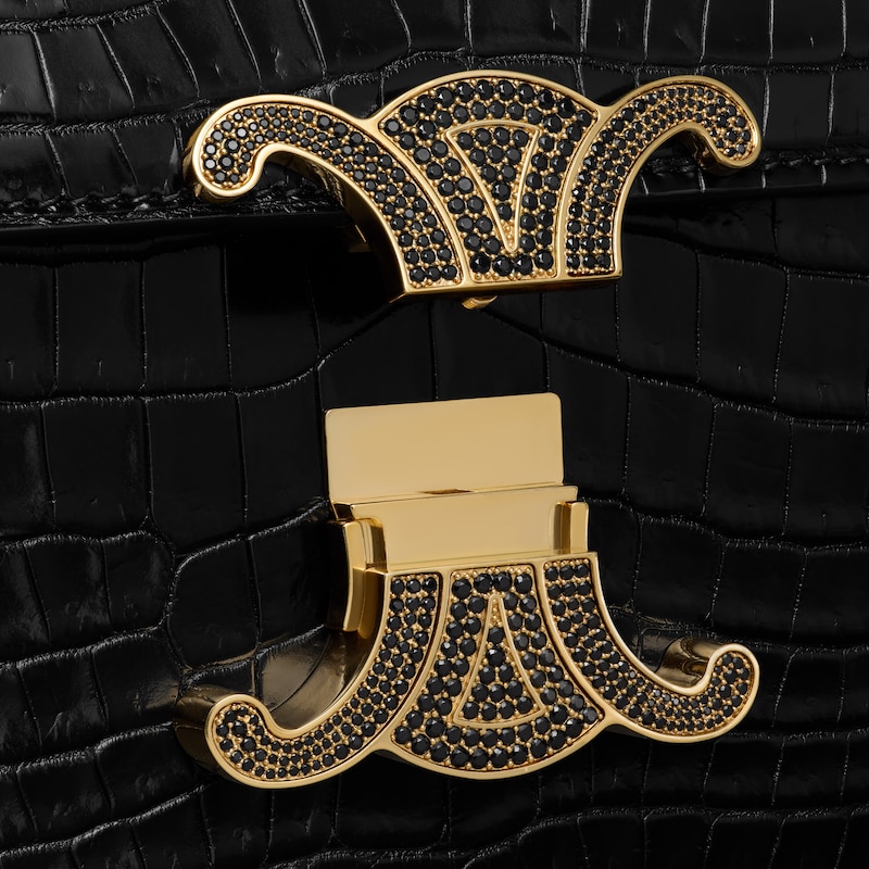 TEEN TRIOMPHE BAG IN CROCODILE WITH STRASS CLOSURE - BLACK - TRIOMPHE - 1 | CELINE