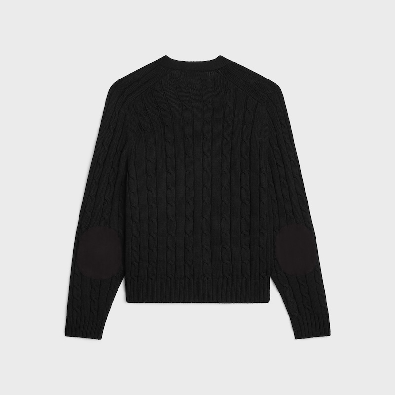 triomphe cardigan em caxemira tricotada em ponto arroz - PRETO - - 1 | CELINE