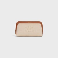 SMALL COSMETIC POUCH IN TEXTILE WITH TRIOMPHE AND CALFSKIN - NATURAL / TAN - BEAUTY ACCESSORIES - 1 | CELINE