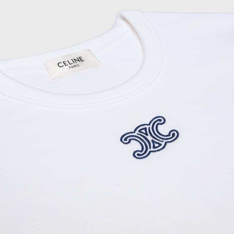 t-shirt triomphe jersey coton c&ocirc;tel&eacute; - BLANC/BLEU MARINE -  - 1 | CELINE