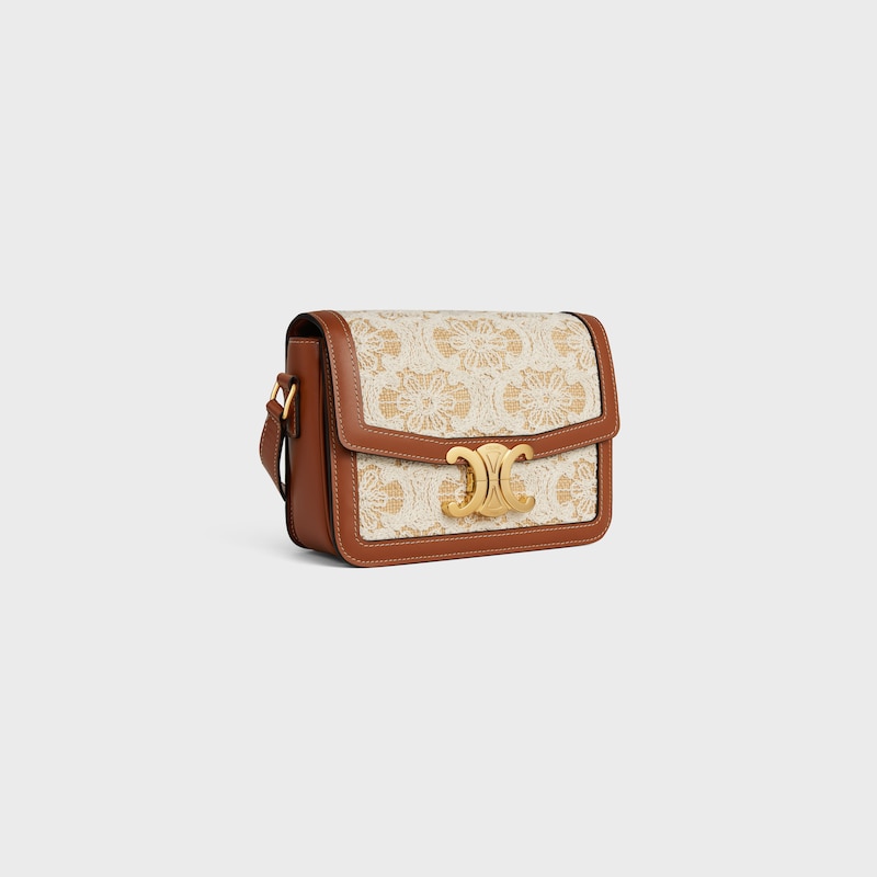 TEEN TRIOMPHE BAG in RAFFIA EFFECT TEXTILE WITH TRIOMPHE EMBROIDERIES - NATURAL / TAN - CROSS-BODY BAGS - 1 | CELINE