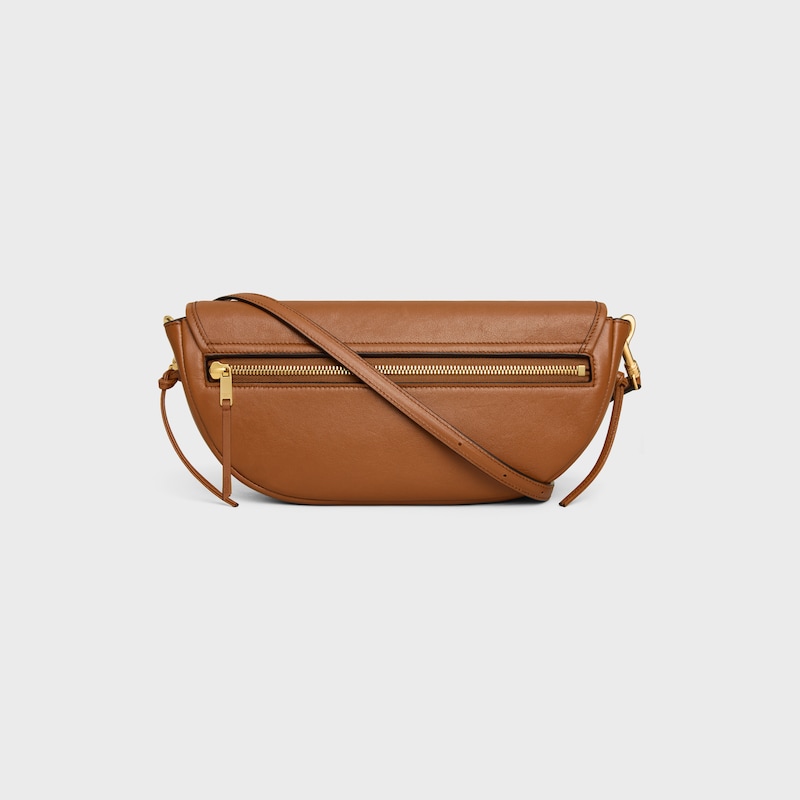 KLEINE HALFMOON SOFT TRIOMPHE AUS WEICHEM, GL&Auml;NZENDEM LAMMLEDER - HELLBRAUN - NEU - 1 | CELINE