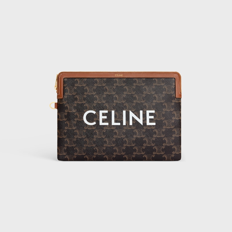 PETITE POCHETTE AVEC DRAGONNE CUIR TRIOMPHE TOILE TRIOMPHE AVEC IMPRIM&Eacute; CELINE - TAN - GIFT FINDER - 1 | CELINE