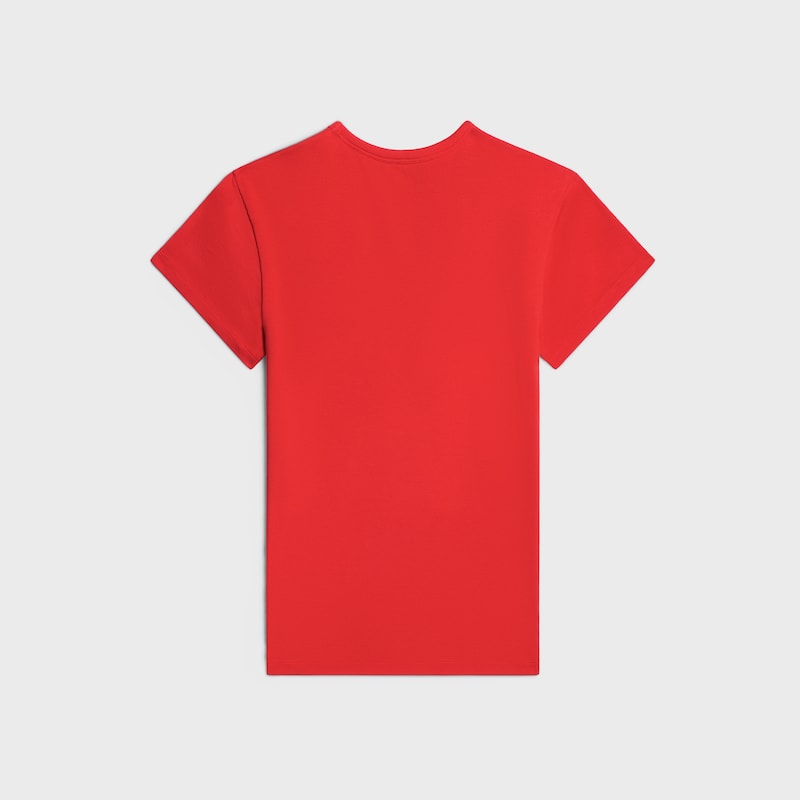 CAMISETA DE CORTE REGULAR DE PUNTO DE ALGOD&Oacute;N DE CANAL&Eacute; - ROJO CICLISTA/BLANCO CRUDO -  - 1 | CELINE