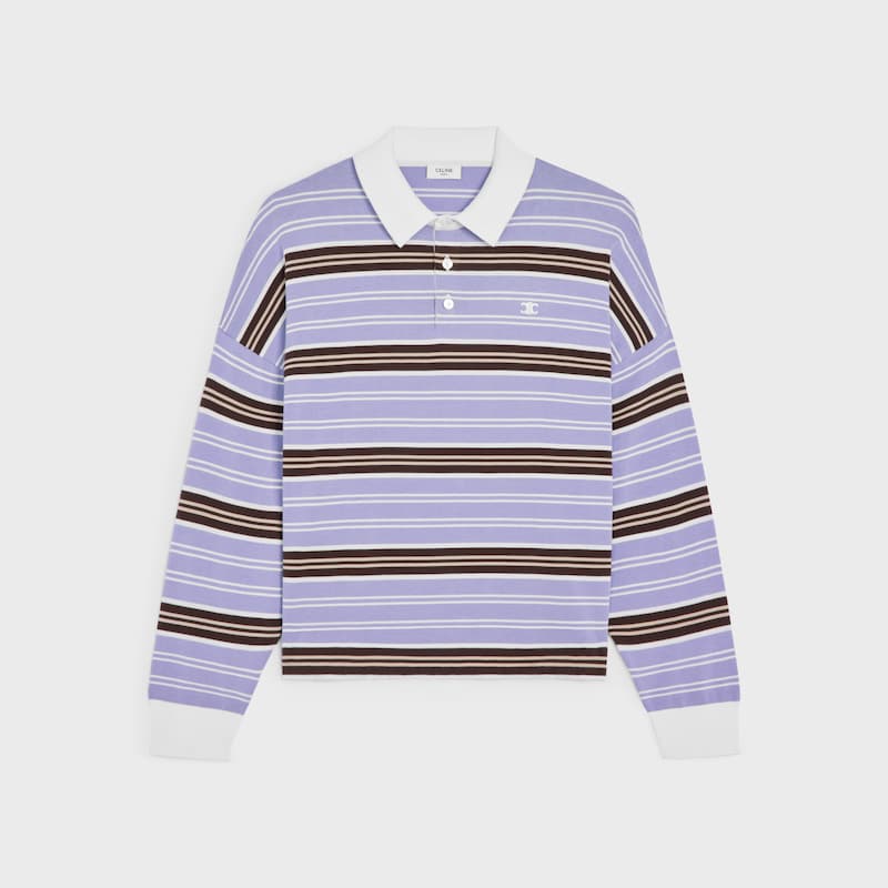 polo sweater IN striped cotton - LILAC/BROWN/ECRU -  - 1 | CELINE