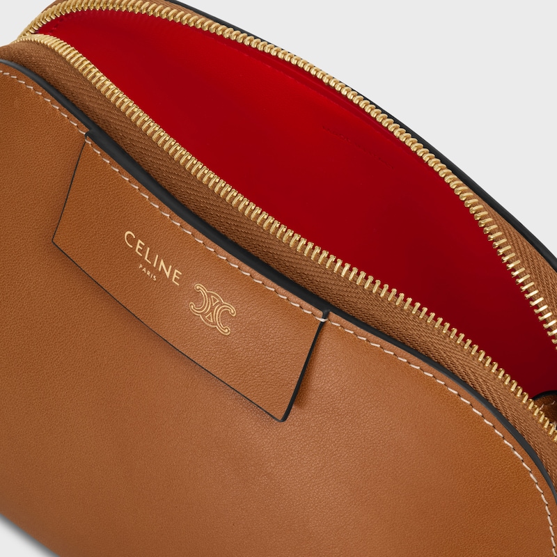 SMALL COSMETIC POUCH IN SMOOTH CALFSKIN - SOFT TAN / ULTRA RED - BEAUTY ACCESSORIES - 1 | CELINE