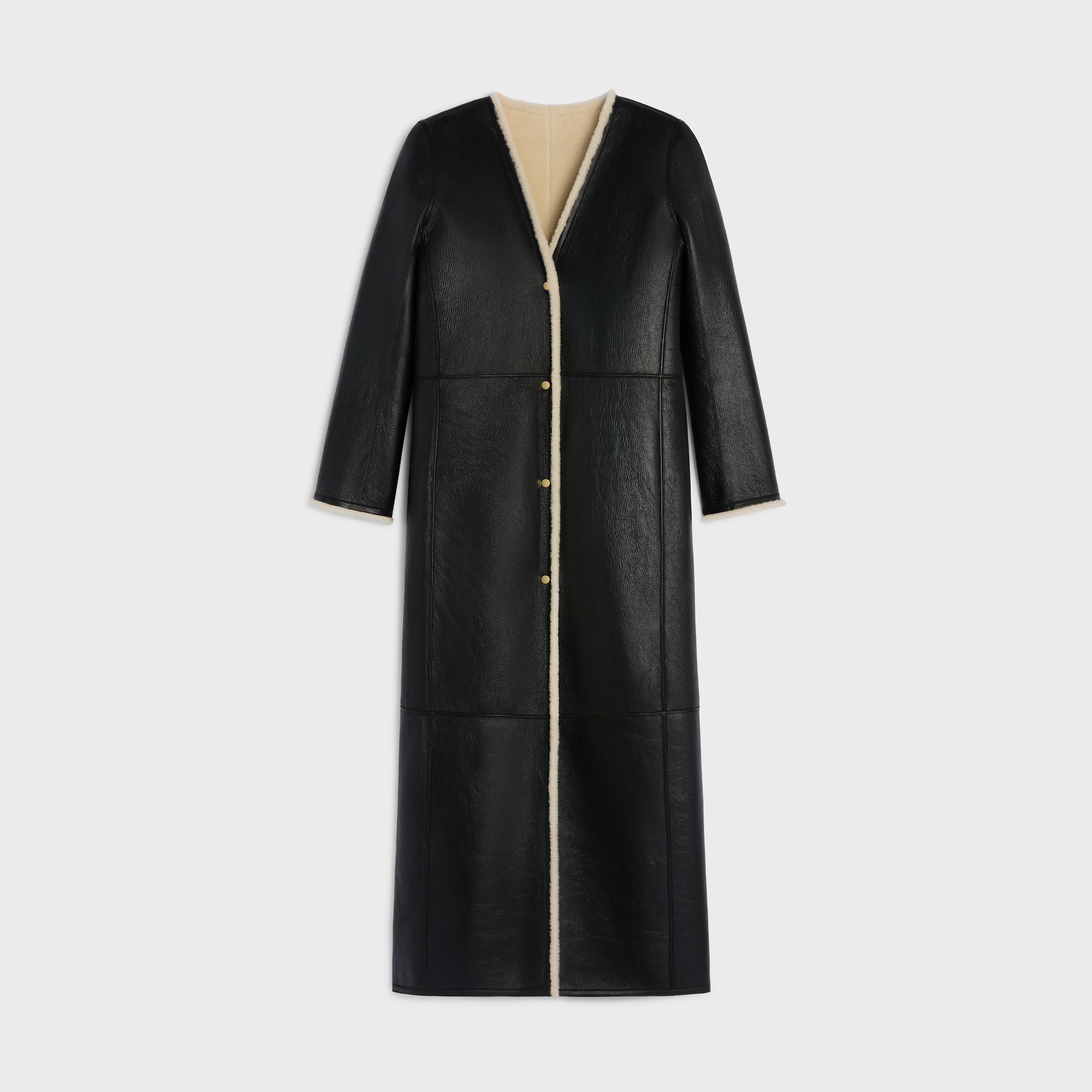 long coat IN LAMBSKIN SHEARLING - CREAM / BLACK | CELINE