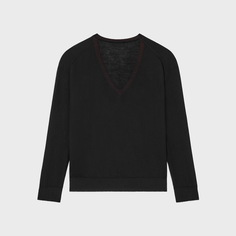 v-neck sweater IN cashmere - BLACK/ORANGE -  - 1 | CELINE