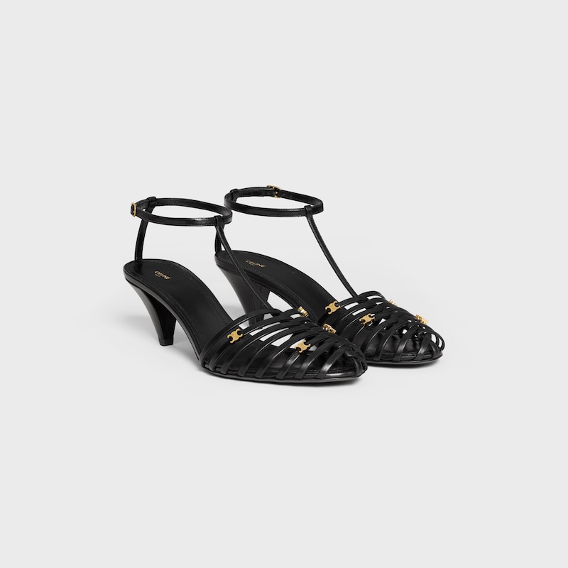 CAGE HEELED SANDAL IN GOATSKIN - BLACK -  - 1 | CELINE