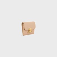 CARD HOLDER WITH FLAP TRIOMPHE in Shiny calfskin - OAT BEIGE - COIN AND CARD HOLDERS - 2 | CELINE
