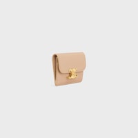 CARD HOLDER WITH FLAP TRIOMPHE in Shiny calfskin - OAT BEIGE - COIN AND CARD HOLDERS - 2 | CELINE