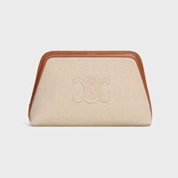 LARGE COSMETIC POUCH IN TEXTILE WITH TRIOMPHE AND CALFSKIN - NATURAL / TAN - BEAUTY ACCESSORIES - 1 | CELINE
