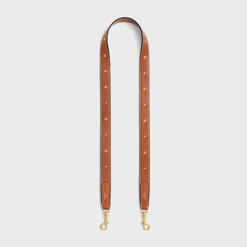 TRIOMPHE飾釘光滑牛皮革長肩帶 - 棕黃色 - 手袋吊饰 - 1 | CELINE