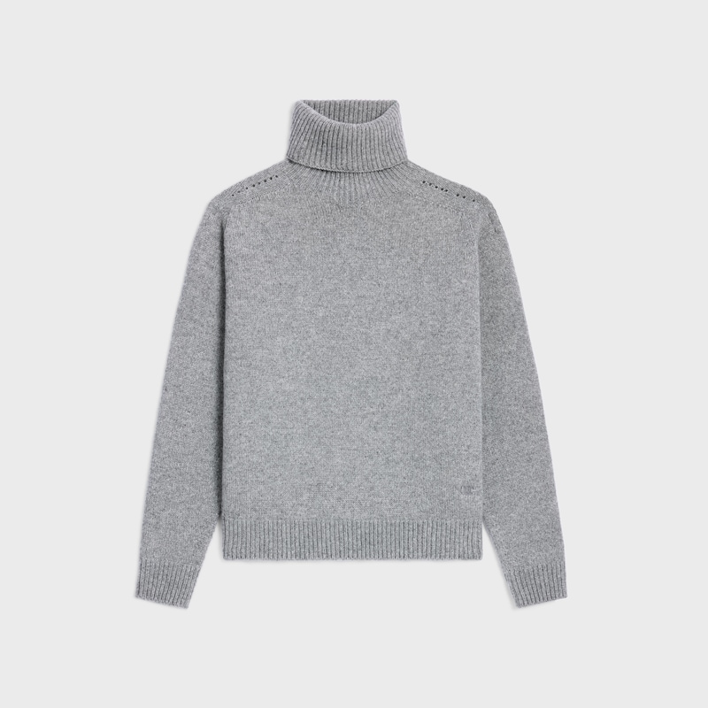 turtleneck sweater IN SEAMLESS CASHMERE - MEDIUM GREY -  - 1 | CELINE