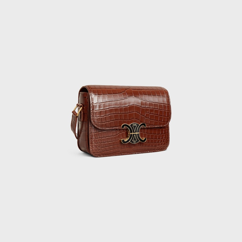 BOLSO TEEN TRIOMPHE DE PIEL DE COCODRILO CON CIERRE DE ESMALTE - MARR&Oacute;N/NEGRO - TRIOMPHE - 1 | CELINE