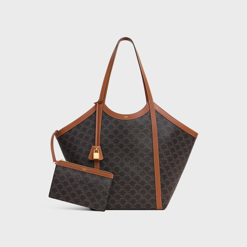 LARGE CABAS IN Triomphe canvas and calfskin - TAN - TRIOMPHE CANVAS - 1 | CELINE