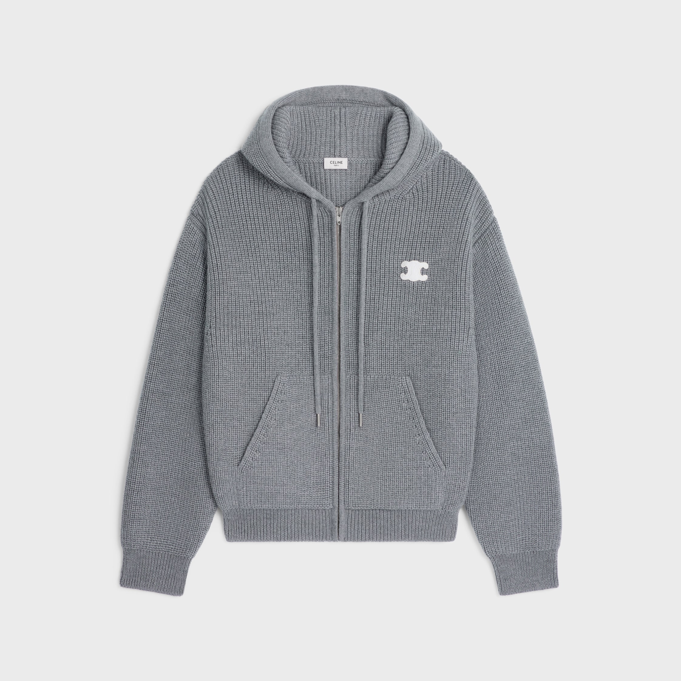 hooded cardigan IN WOOL - MEDIUM GREY | CELINE